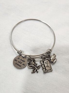 Silver Tale Charm Bangle Bracelet - 'A Tale As Old As Time'
